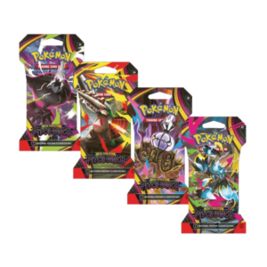 The 4 variants of pitch black booster sleeves side by side